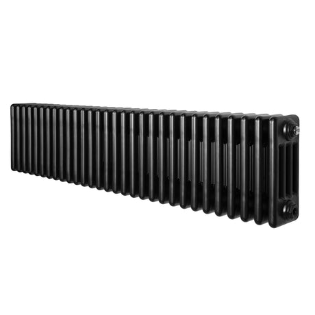 Schwarzer Röhrenheizkörper mit vier Säulen, 300mm x 1370mm, glänzende Oberfläche, moderne Form und gleichmäßige Wärmeverteilung