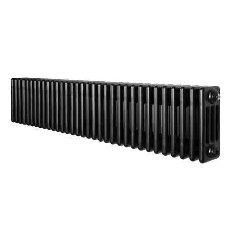 Schwarzer Röhrenheizkörper mit 4 Säulen, 300mm x 1505mm, aus robustem Metall, mit glatter, glänzender Oberfläche und geraden Linien für modernes Design