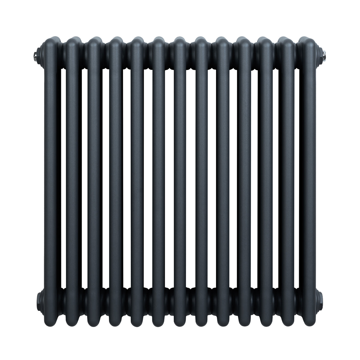 Röhrenheizkörper mit 4 Säulen in Anthrazitgrau, 600mm x 605mm, aus robustem Metall, mit glatter, glänzender Oberfläche und modernem Design