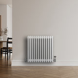 Röhrenheizkörper mit 4 Säulen in Weiß, 600mm x 605mm, glänzende Oberfläche und elegantes Design, ideal für moderne Wohnräume