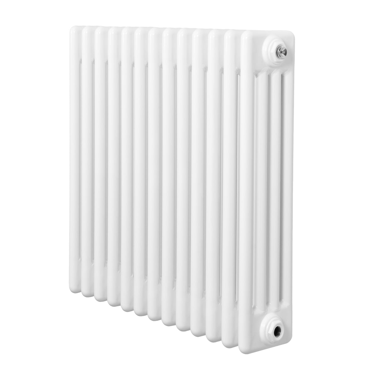 Röhrenheizkörper mit 4 Säulen in Weiß, 600mm x 605mm, glänzende Oberfläche, schlankes Design, ideal für moderne Wohnräume
