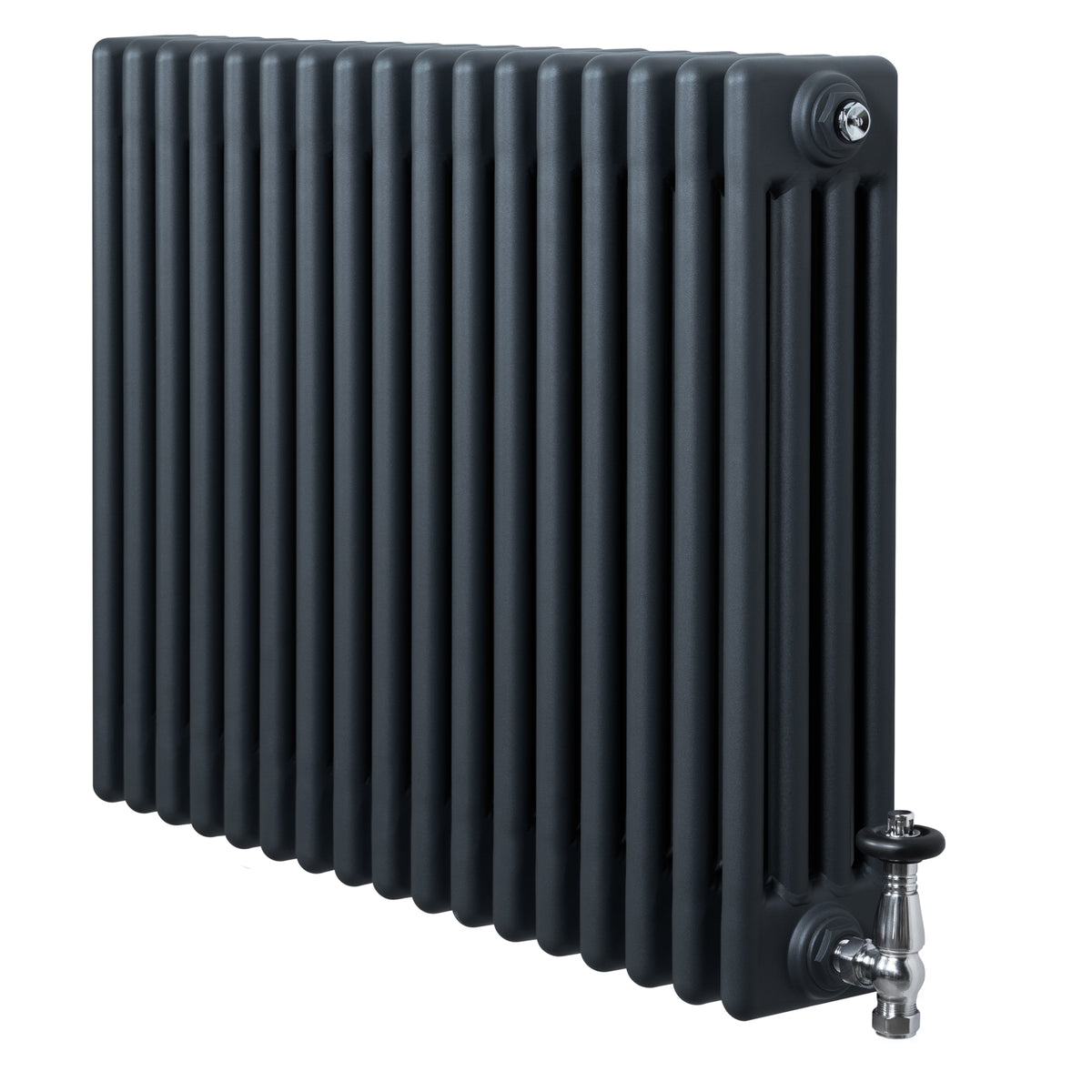 Röhrenheizkörper 4 Säulen mit TRV Chromventile – 600mm x 785mm – Anthrazitgrau