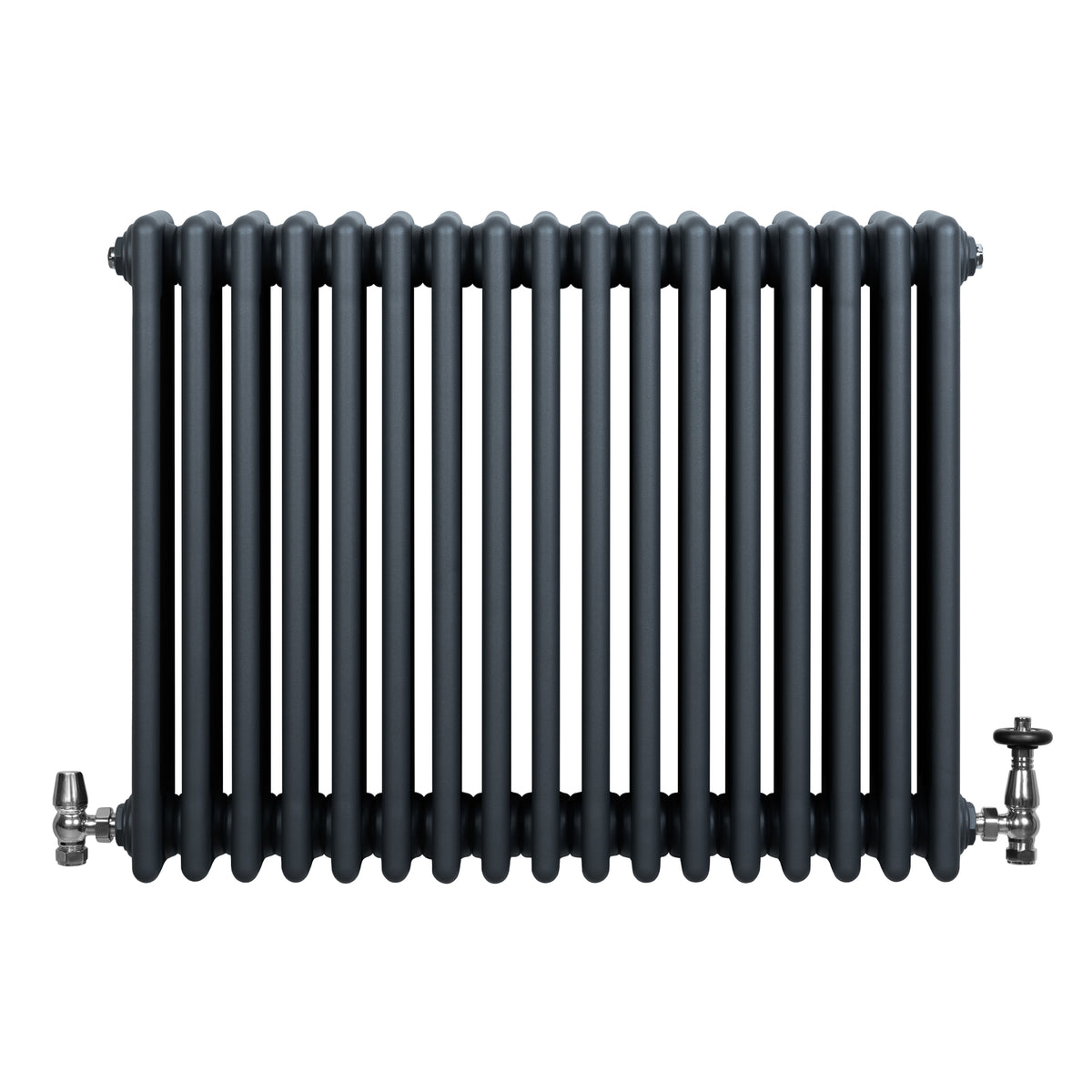 Röhrenheizkörper 4 Säulen mit TRV Chromventile – 600mm x 785mm – Anthrazitgrau