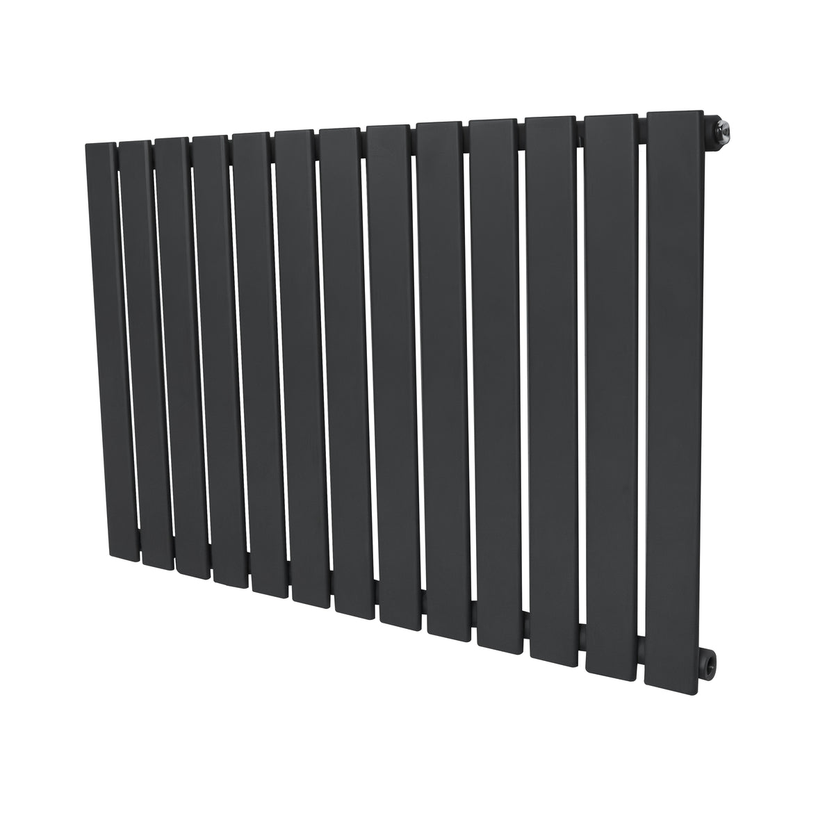 Flachheizkörper in Anthrazitgrau, 600mm x 910mm, mit schlanken, vertikalen Lamellen und mattem Finish, ideal für moderne Innenräume