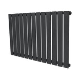 Flachheizkörper in Anthrazitgrau, 600mm x 910mm, mit schlanken, vertikalen Lamellen und mattem Finish, ideal für moderne Innenräume
