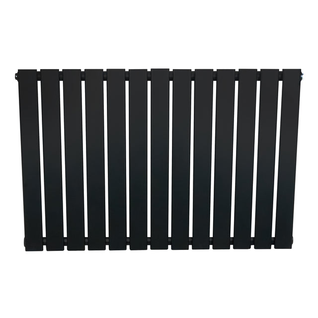 Flachheizkörper in elegantem Schwarz, 600mm x 910mm, mit vertikalen Lamellen und glatter, mattschwarzer Oberfläche für moderne Innenräume