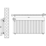 Flachheizkörper in Weiß, 600mm x 1400mm, mit schlanker, vertikaler Lamellenstruktur und präzisen Abmessungen für moderne Heizlösungen