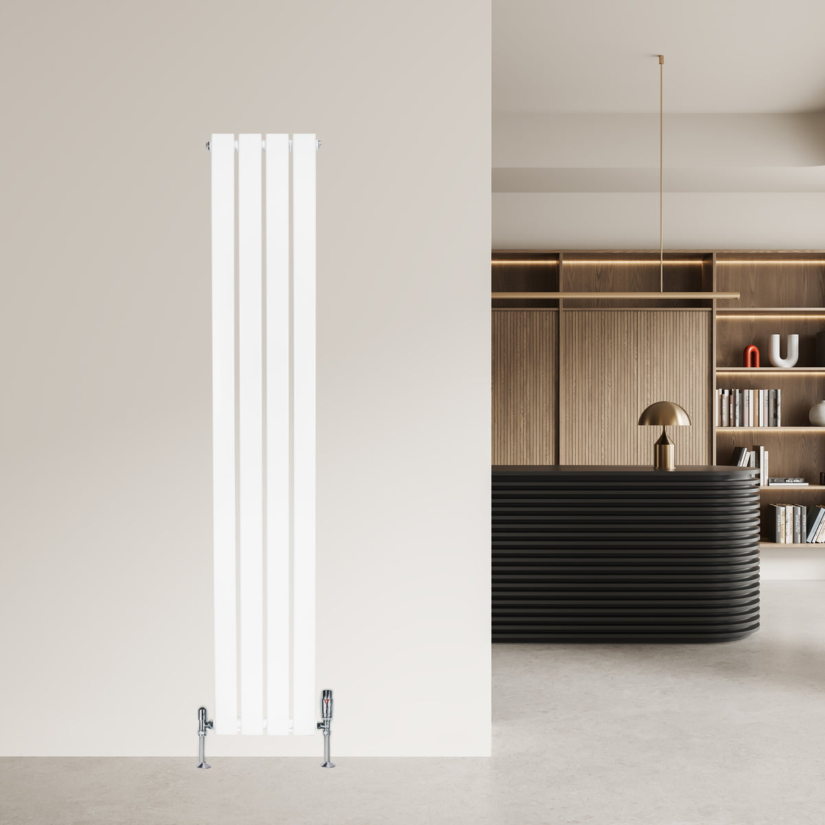 Flachheizkörper in Weiß, 1600mm x 280mm, mit schlankem, modernem Design und glatter Oberfläche, ideal für stilvolle Innenräume