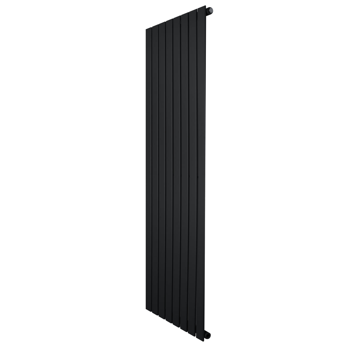 Schmaler, vertikaler Flachheizkörper in elegantem Schwarz, 1600mm x 560mm, mit glatten, modernen Lamellen für effiziente Wärmeverteilung