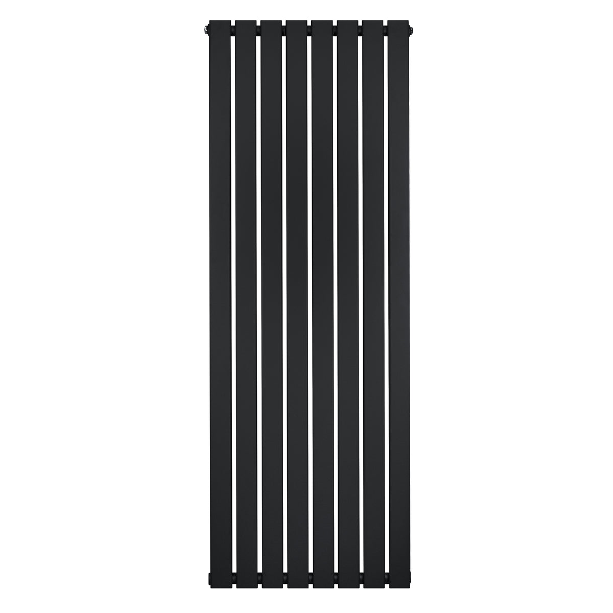 Schwarzer Flachheizkörper mit vertikalen Lamellen, 1600mm x 560mm, modernes Design, glatte Oberfläche und elegante, minimalistische Form