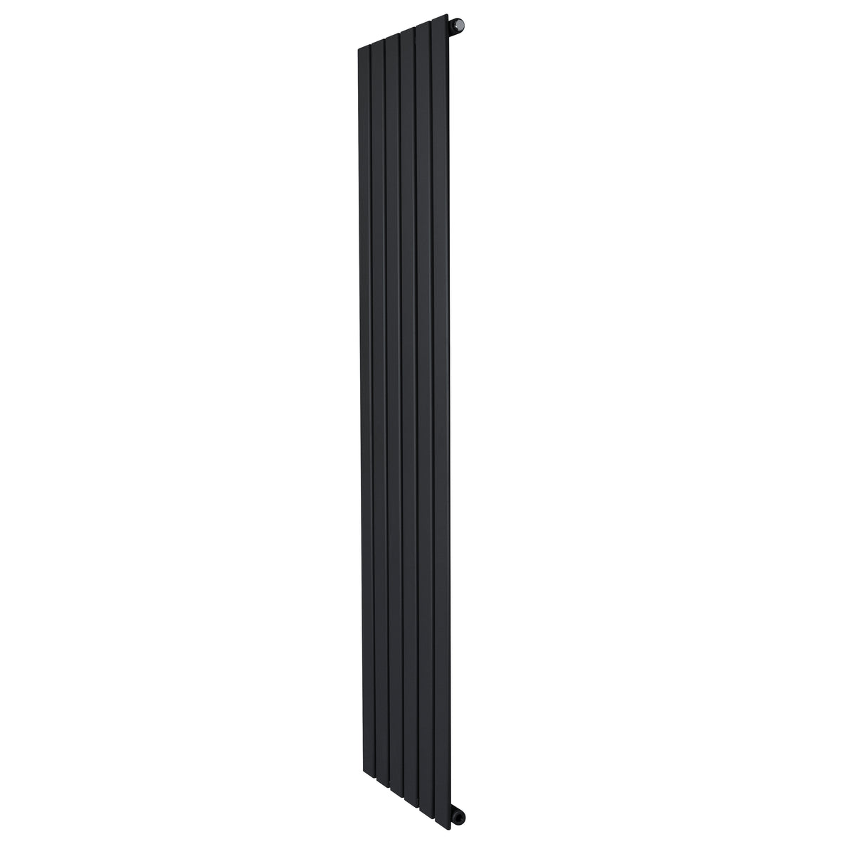Schmaler, vertikaler Flachheizkörper in elegantem Schwarz, 1800mm x 420mm, mit glatten, modernen Lamellen und minimalistischer Form für zeitgemäße Innenräume