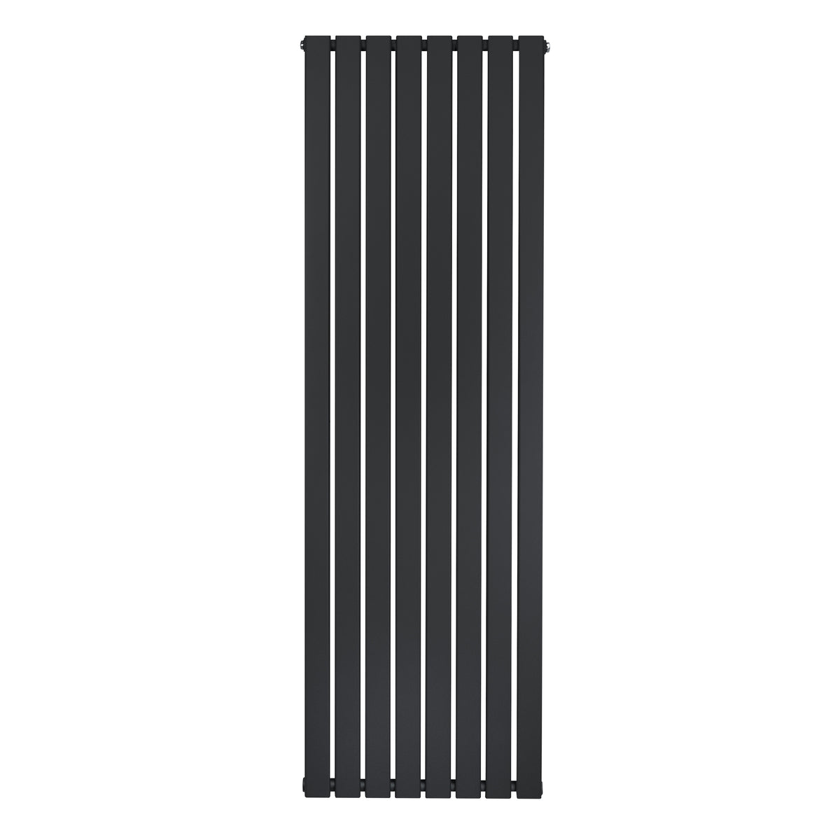 Schwarzer Flachheizkörper mit vertikalen Lamellen, 1800mm hoch und 560mm breit, modernes Design, glatte Oberfläche und elegante Linienführung