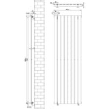 Flachheizkörper in elegantem Schwarz, 1800mm x 560mm, mit schlankem Design und vertikalen Lamellen, ideal für moderne Wohnräume
