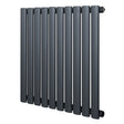 Gliederheizkörper in Anthrazitgrau, 600mm x 600mm, mit schlanken, runden Röhren und mattem Finish, ideal für moderne Innenräume