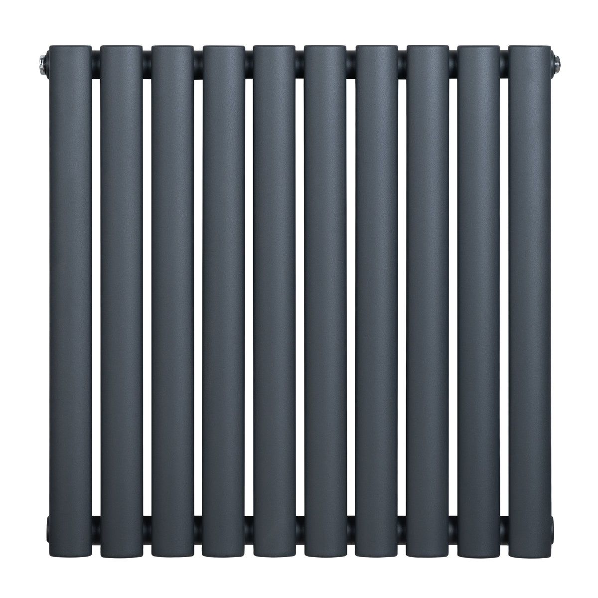 Gliederheizkörper in Anthrazitgrau, 600mm x 600mm, mit glatten, runden Röhren und modernem Design, ideal für stilvolle Heizlösungen