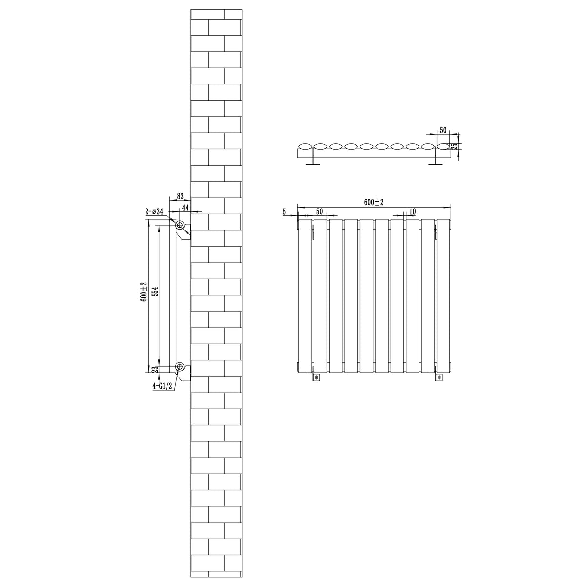 Gliederheizkörper in Anthrazitgrau, 600mm x 600mm, mit schlankem Design und vertikalen Lamellen für effiziente Wärmeverteilung und modernen Stil