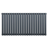 Gliederheizkörper in Anthrazitgrau, 600mm x 1200mm, mit schlanken, vertikalen Lamellen und glatter, mattschwarzer Oberfläche für moderne Räume
