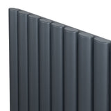 Anthrazitgrauer Gliederheizkörper mit schlanken, runden Rohren, 1600mm x 480mm, modern und elegant, ideal für stilvolle Innenräume