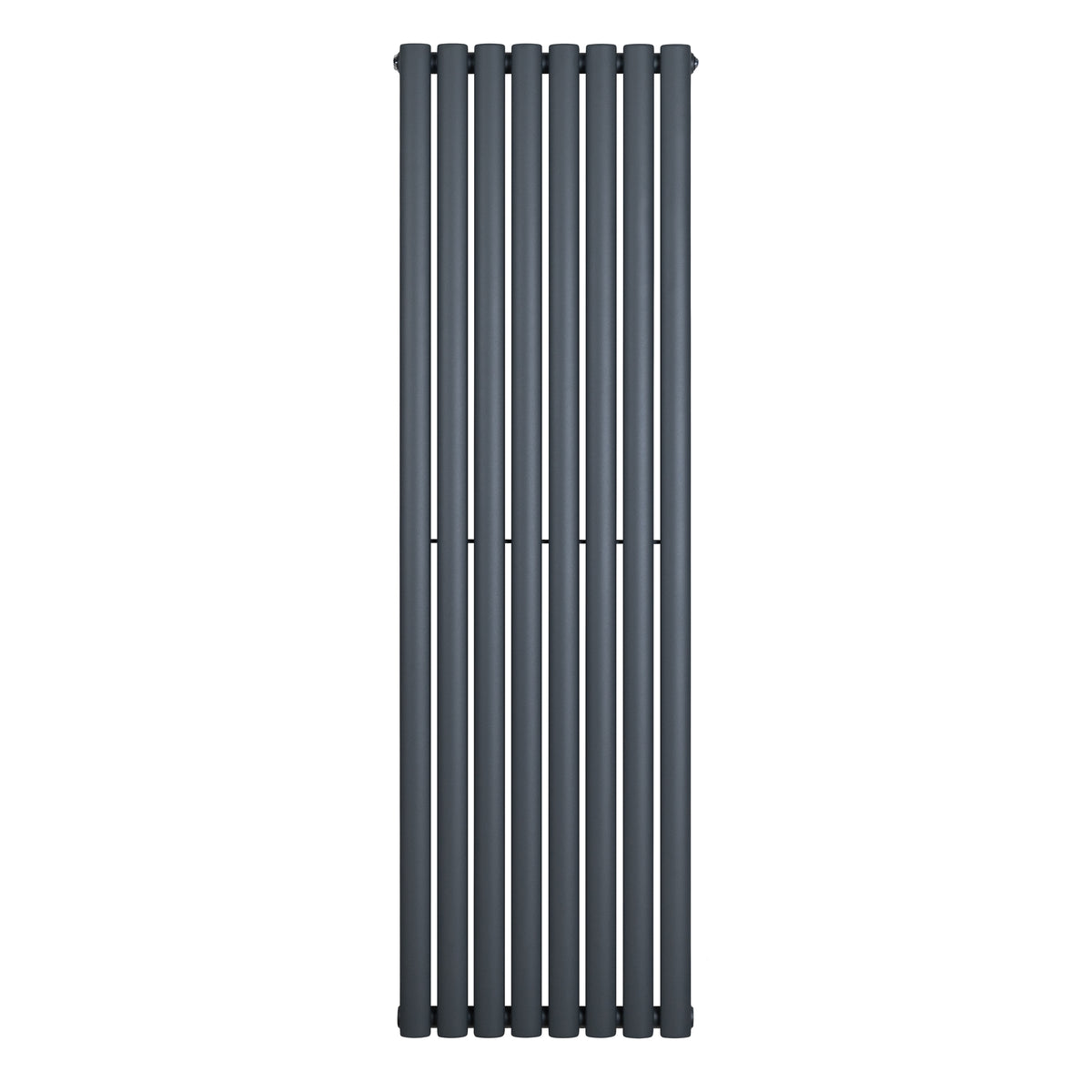 Gliederheizkörper in Anthrazitgrau, 1600mm x 480mm, mit schlanken, vertikalen Lamellen und glatter, mattschwarzer Oberfläche für modernen Stil