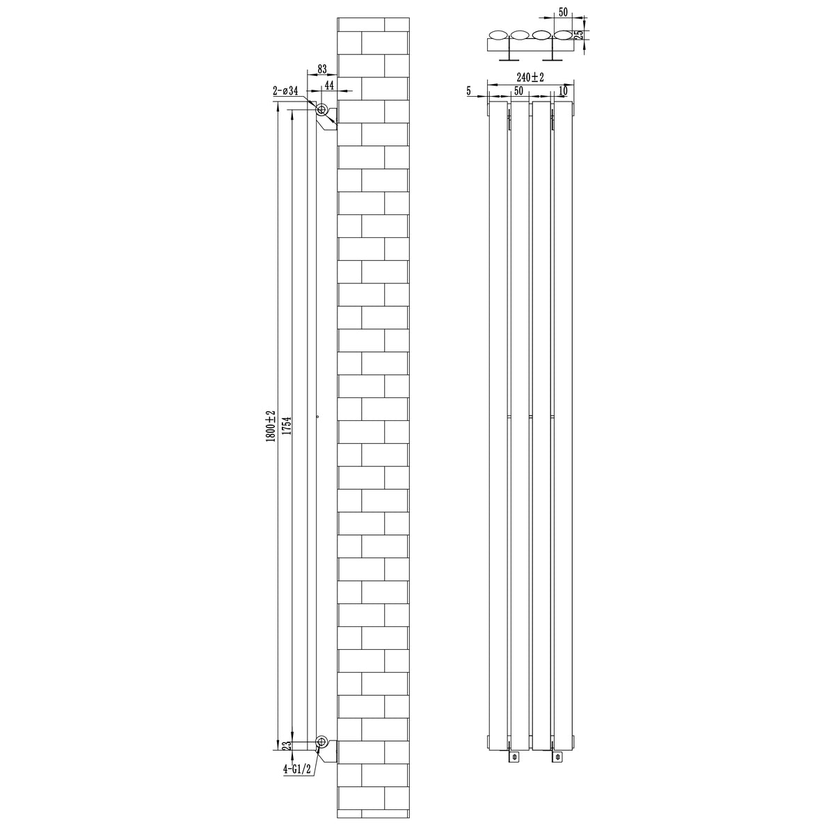 Gliederheizkörper in Anthrazitgrau, 1800mm x 240mm, mit schlankem Design und klaren Linien, ideal für moderne Innenräume und effiziente Wärmeverteilung