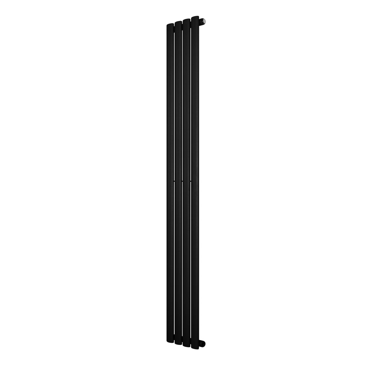 Schwarzer Gliederheizkörper mit einer Höhe von 1800 mm und einer Breite von 240 mm, schlankes, modernes Design mit glatter Oberfläche und klaren Linien