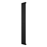 Schwarzer Gliederheizkörper mit einer Höhe von 1800 mm und einer Breite von 240 mm, schlankes, modernes Design mit glatter Oberfläche und klaren Linien
