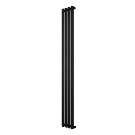Schwarzer Gliederheizkörper mit einer Höhe von 1800 mm und einer Breite von 240 mm, schlankes, modernes Design mit glatter Oberfläche und klaren Linien