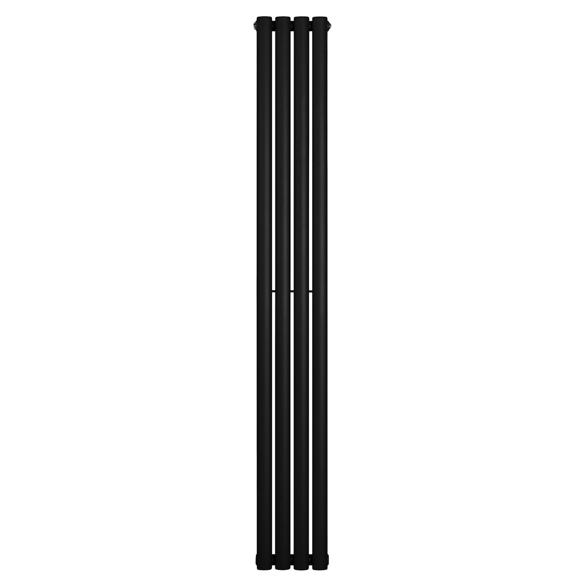 Schwarzer Gliederheizkörper mit einer Höhe von 1800 mm und einer Breite von 240 mm, schlankes Design mit glatter, mattschwarzer Oberfläche und klaren Linien