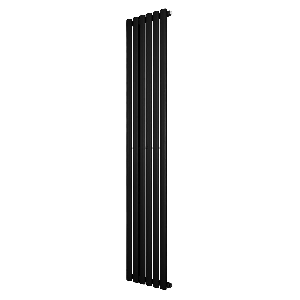 Schlanker, schwarzer Gliederheizkörper mit einer Höhe von 1800 mm und einer Breite von 360 mm, ideal für moderne Wohnräume und effiziente Wärmeverteilung