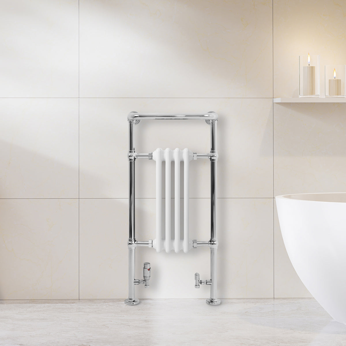 Klassicher Beheizter Handtuchheizkörper – 950 mm x 480 mm – Weiß