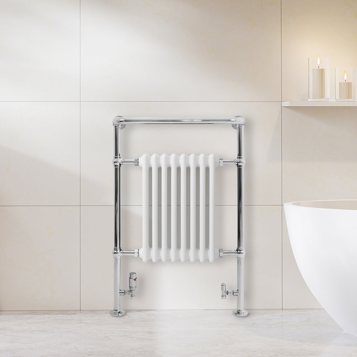 Klassicher Beheizter Handtuchheizkörper – 950 mm x 660 mm – Weiß