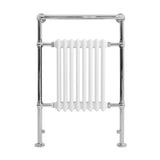 Klassischer beheizter Handtuchheizkörper in Weiß mit glänzendem Chromrahmen, 950 mm x 660 mm, elegantes Design und glatte Oberfläche