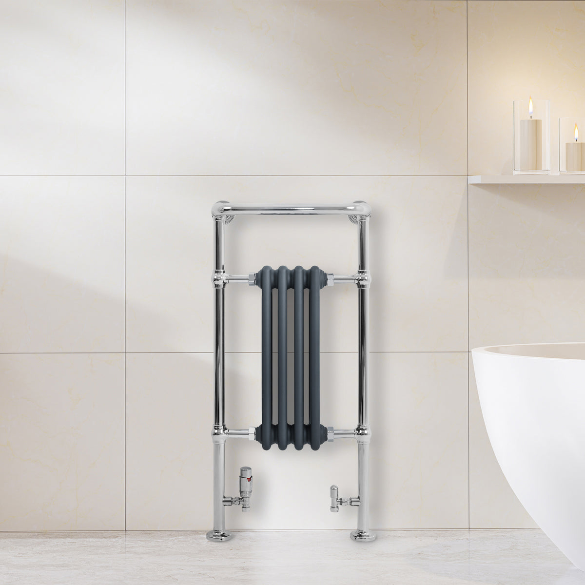 Klassicher Beheizter Handtuchheizkörper – 950 mm x 480 mm – Anthrazitgrau