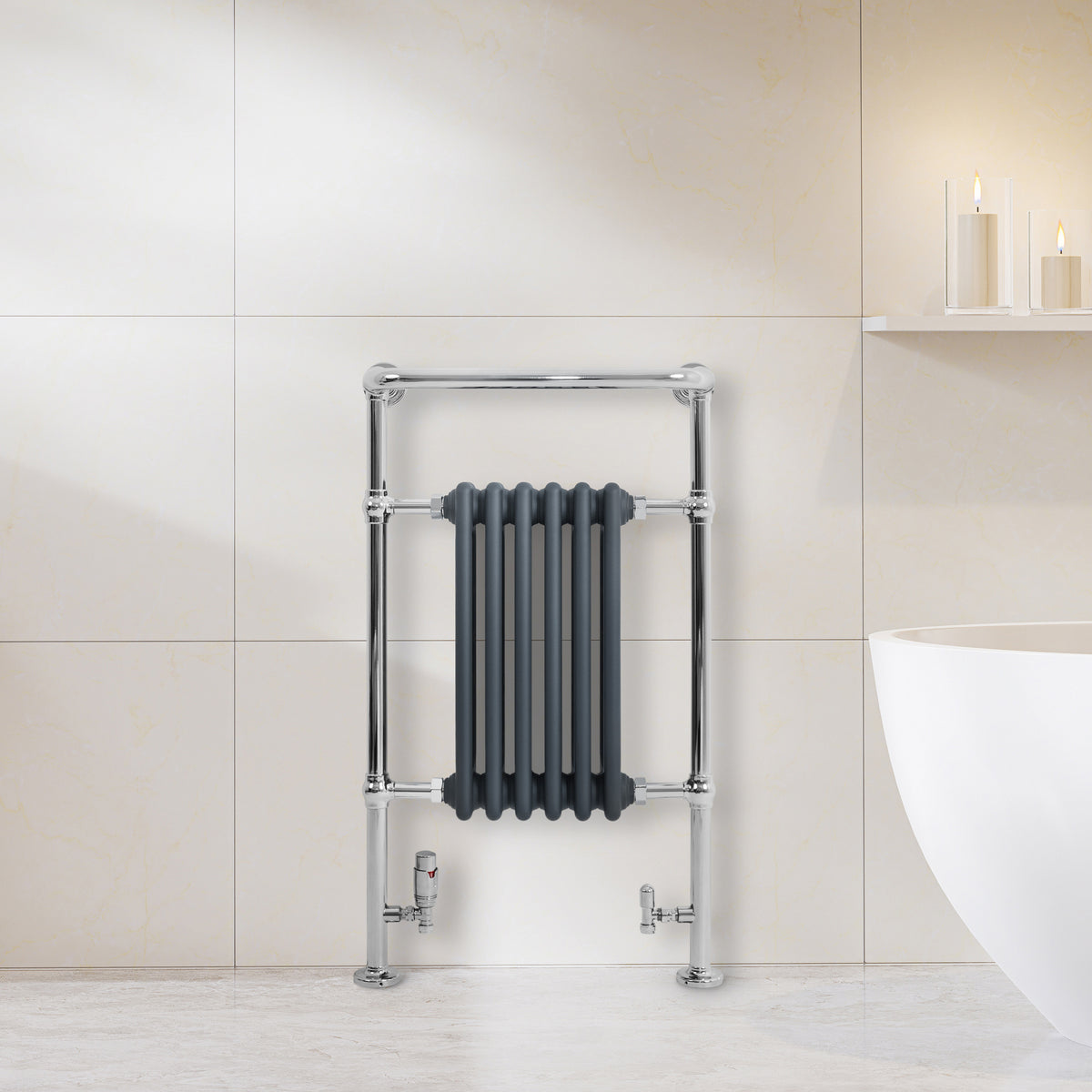 Klassicher Beheizter Handtuchheizkörper – 950 mm x 570 mm – Anthrazitgrau - view 12