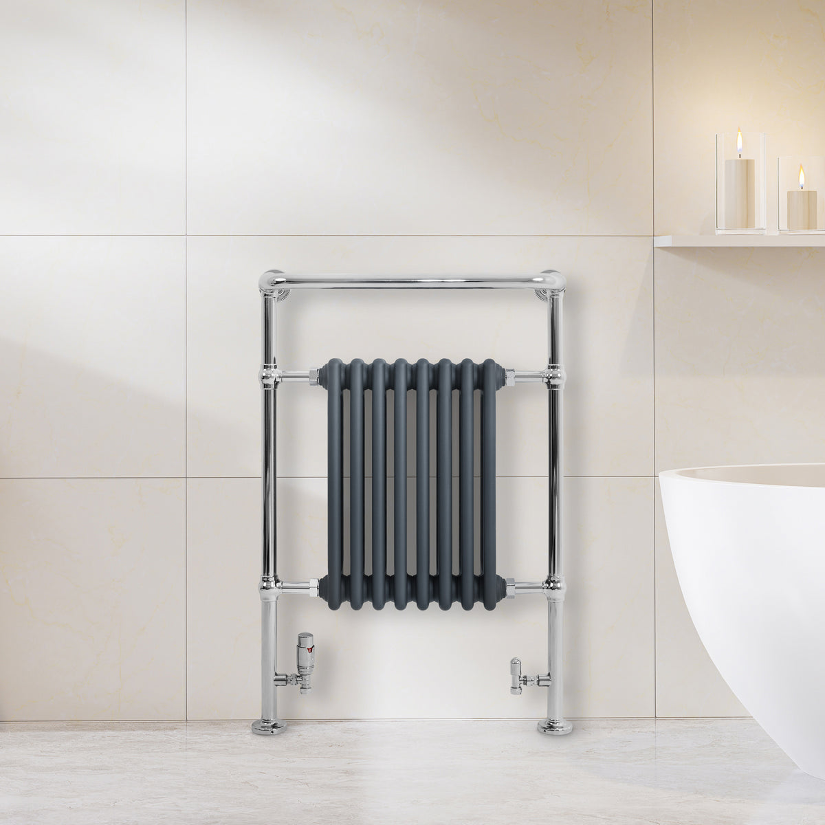 Klassicher Beheizter Handtuchheizkörper – 950 mm x 660 mm – Anthrazitgrau