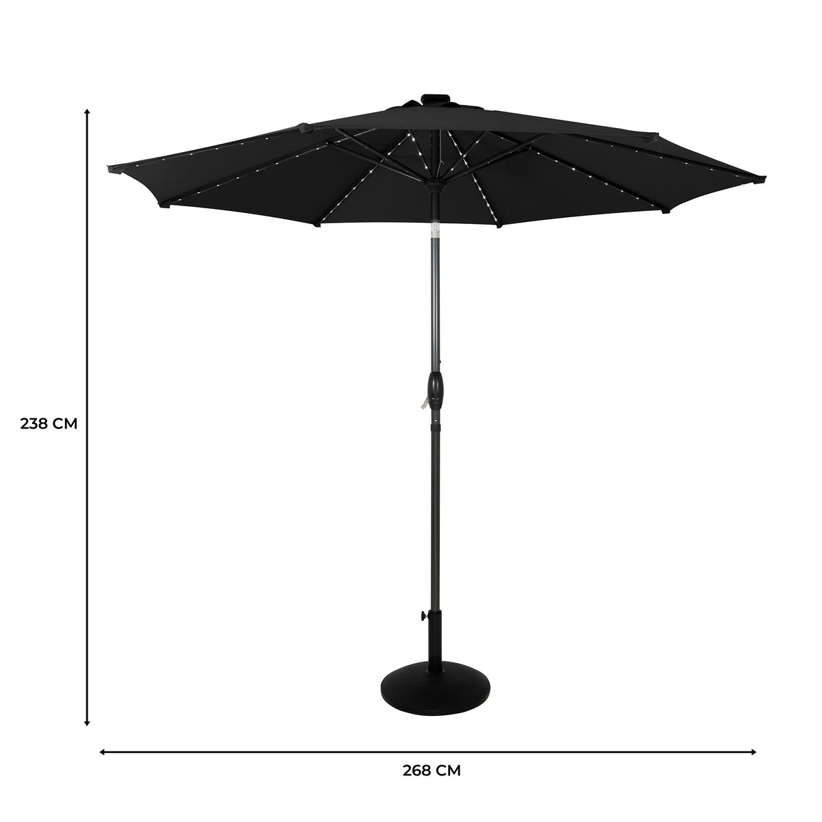 LED-Kipp-Sonnenschirm 2,7m mit Ständer - Schwarz
