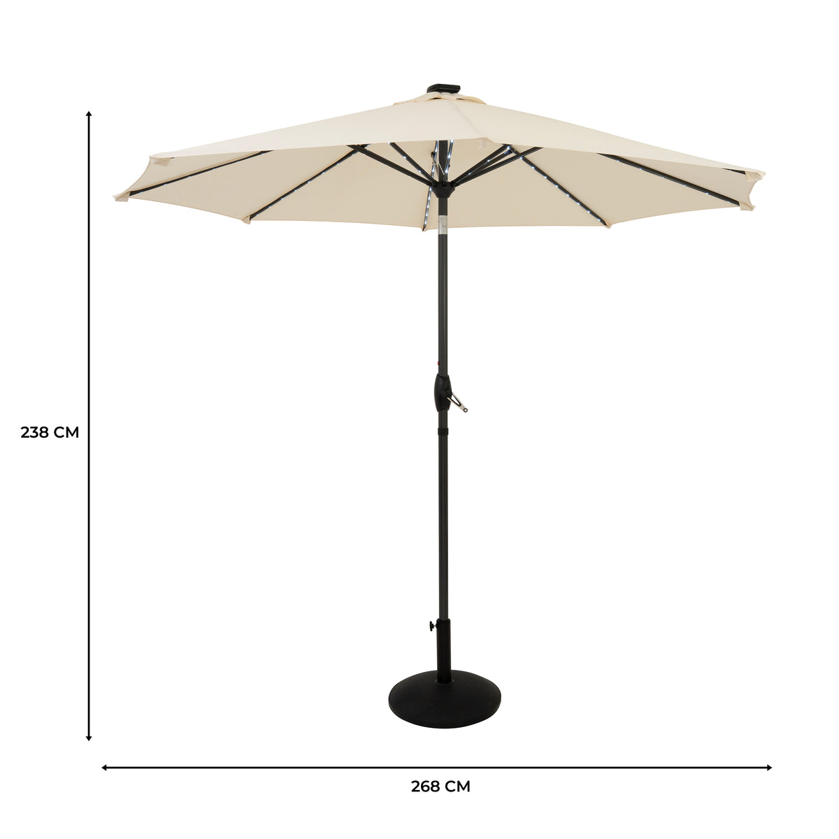 LED-Kipp-Sonnenschirm 2,7m mit Ständer - Creme