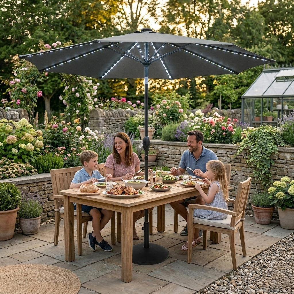 LED-Kipp-Sonnenschirm 2,7m mit Ständer - Grau