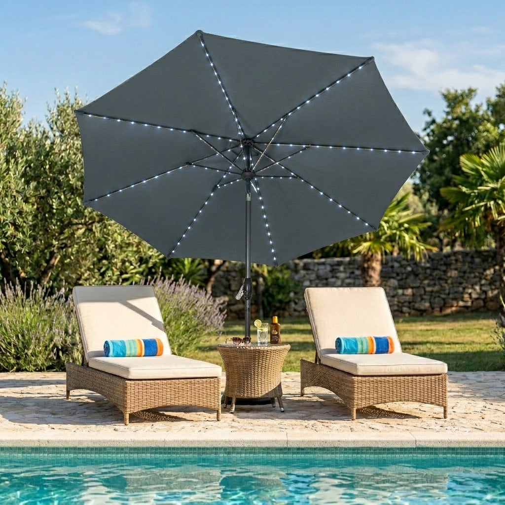 LED-Kipp-Sonnenschirm 2,7m mit Ständer - Grau
