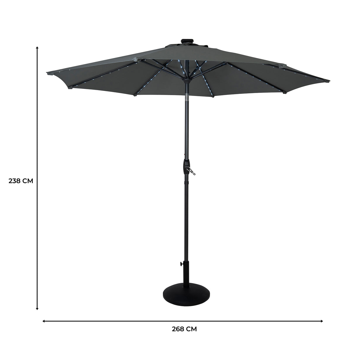 LED-Kipp-Sonnenschirm 2,7m mit Ständer - Grau