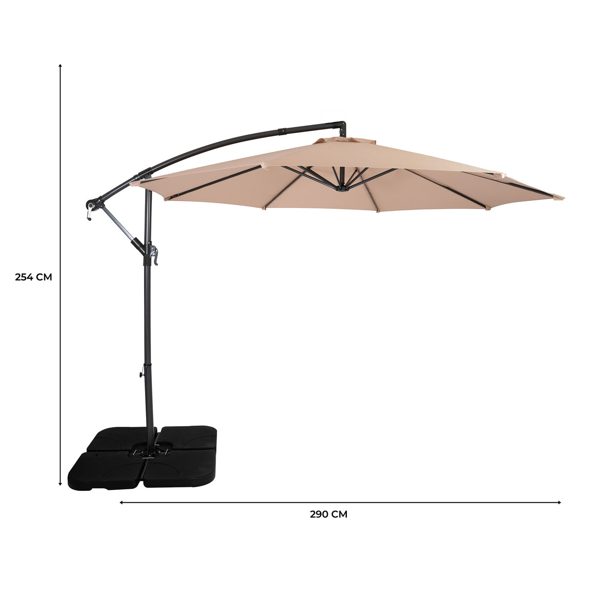 Ausleger-Sonnenschirm 3m mit Quadratischem Beschwerungsfuß – Beige