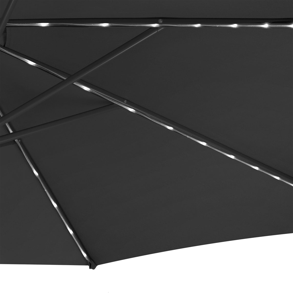 LED Ausleger-Sonnenschirm 3m mit Quadratischem Beschwerungsfuß – Grau