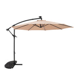 LED Ausleger-Sonnenschirm 3m mit Halbem Beschwerfuß – Beige