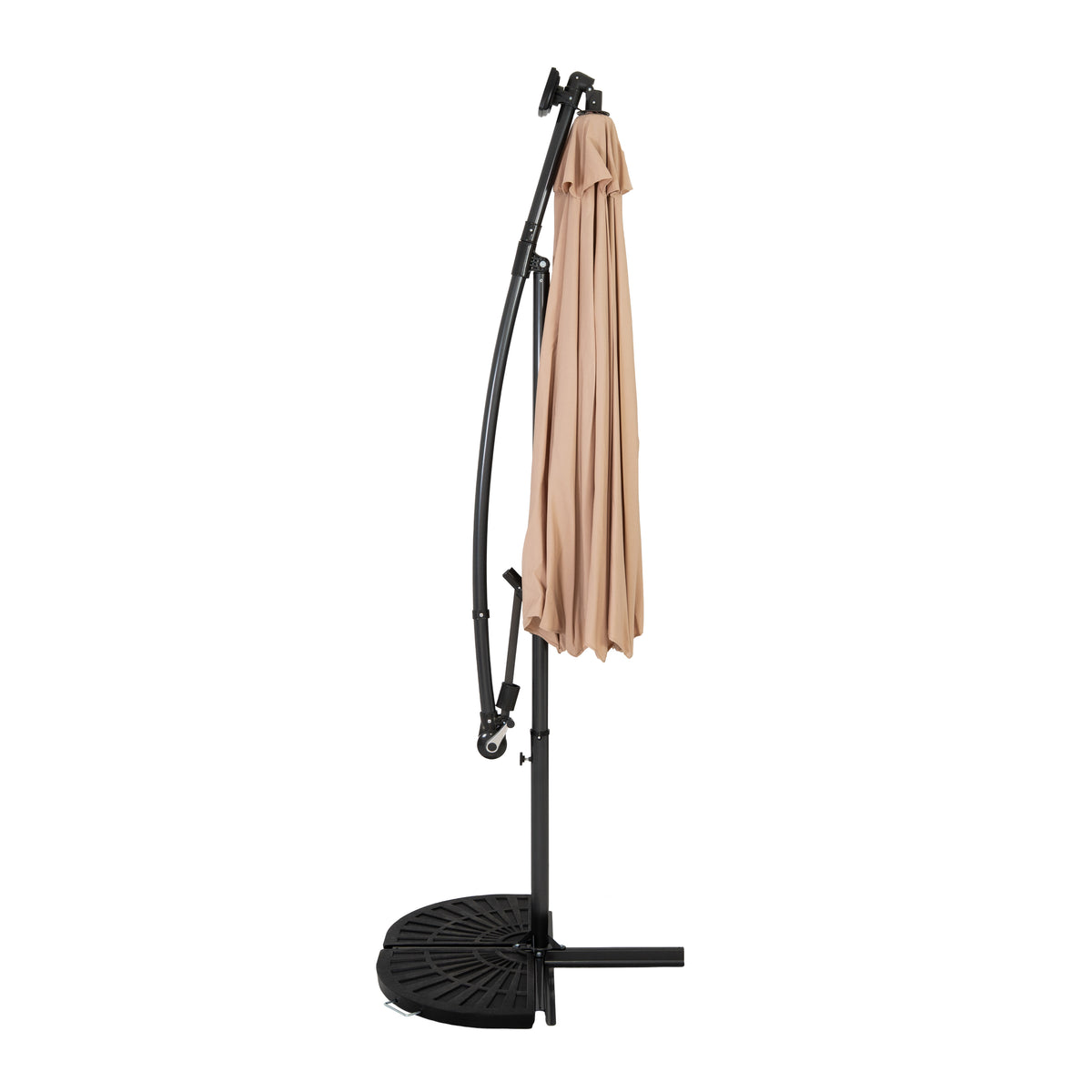 LED Ausleger-Sonnenschirm 3m mit Halbem Beschwerfuß – Beige