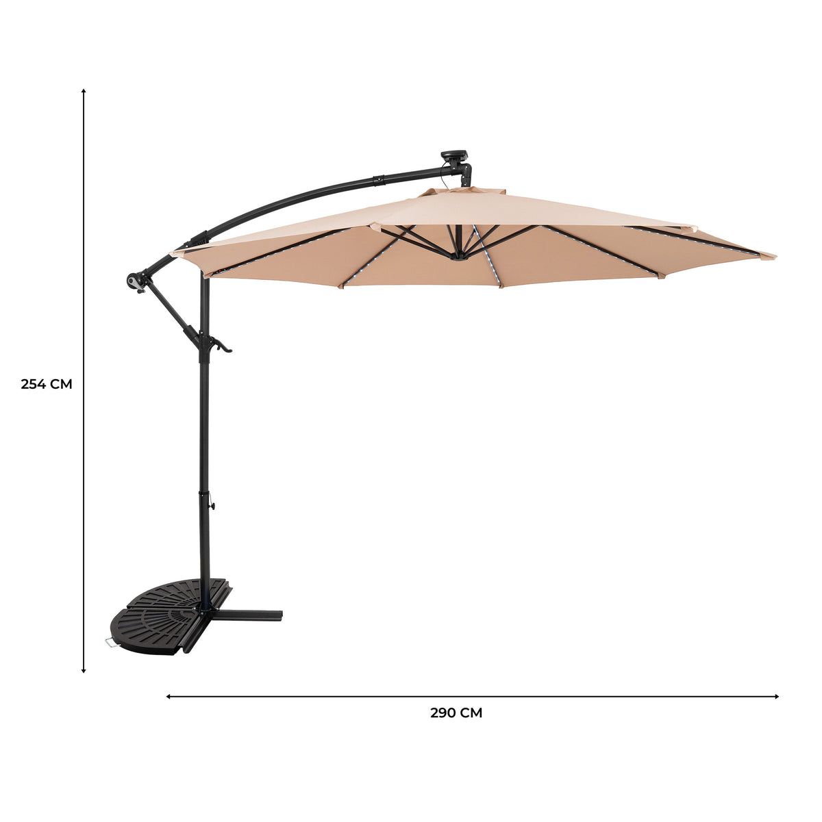 LED Ausleger-Sonnenschirm 3m mit Halbem Beschwerfuß – Beige