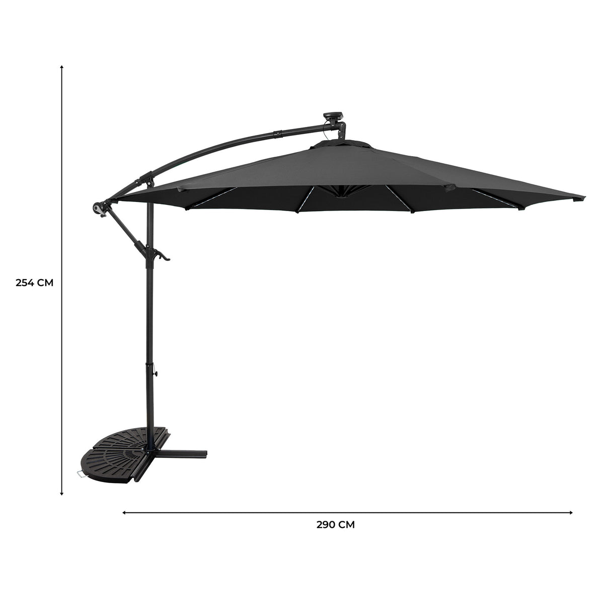 LED Ausleger-Sonnenschirm 3m mit Halbem Beschwerfuß – Grau