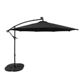 LED Ausleger-Sonnenschirm 3m mit Beschwerungsfuß - Schwarz