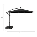 LED Ausleger-Sonnenschirm 3m mit Beschwerungsfuß - Schwarz