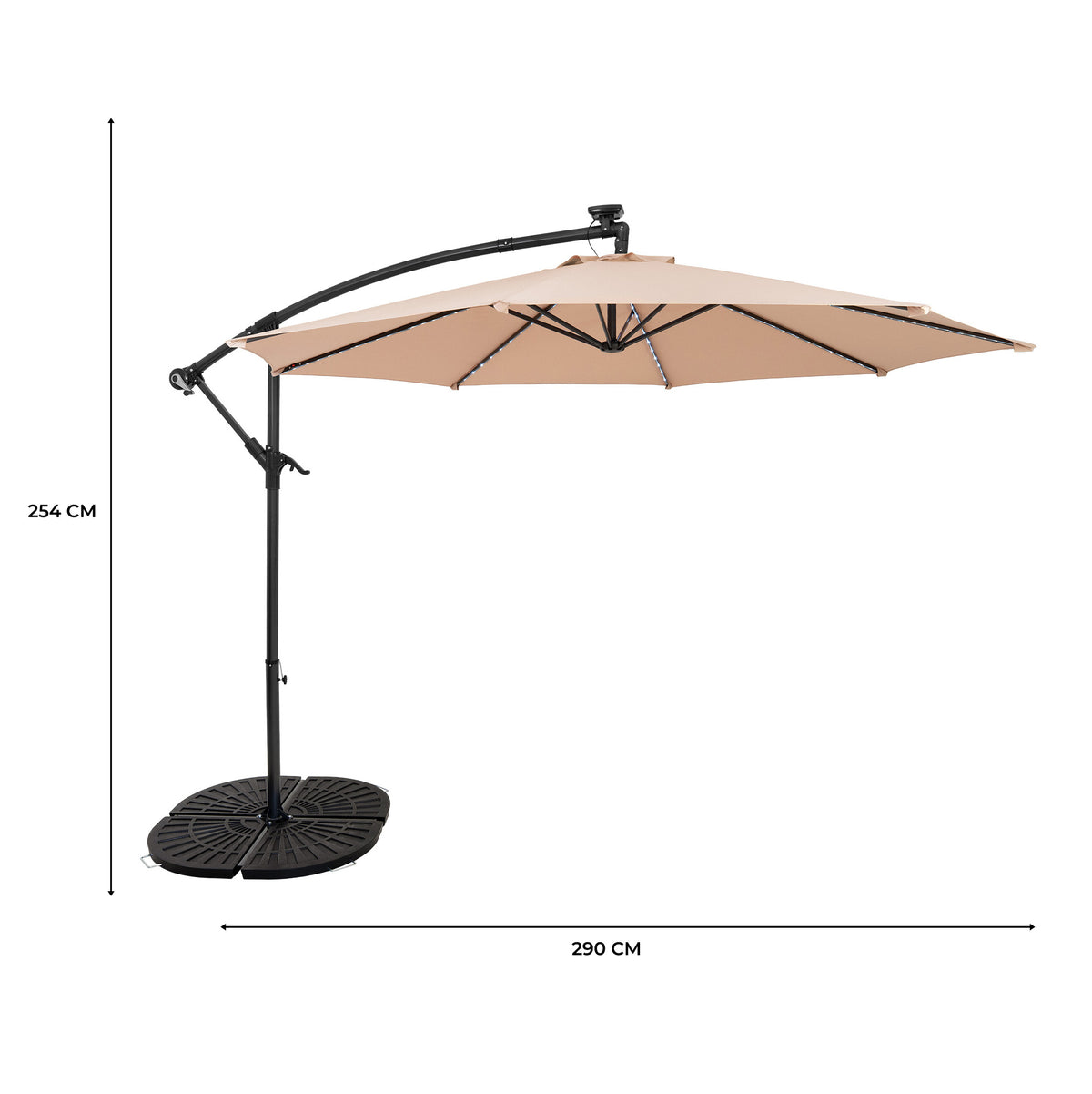 LED Ausleger-Sonnenschirm 3m mit Beschwerungsfuß - Beige