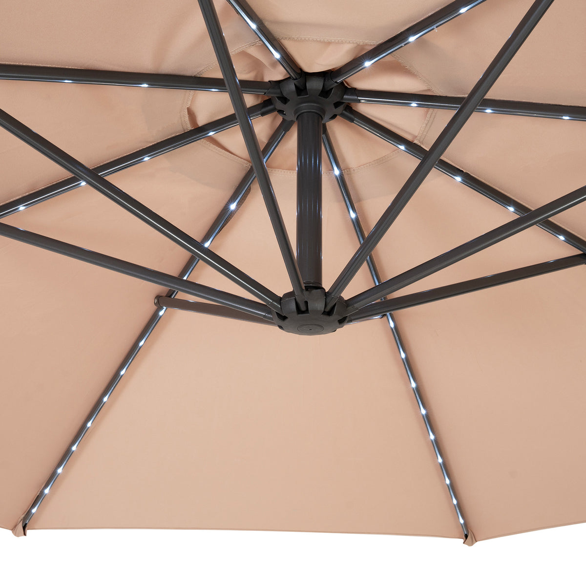 LED Ausleger-Sonnenschirm 3m mit Beschwerungsfuß - Beige